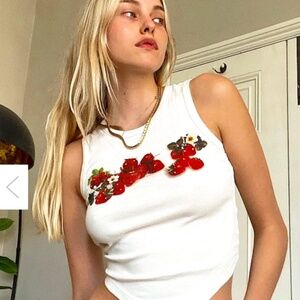 Urban Outfitters Bundle Baby Blue Ribbed Corset & Strawberry Print Backless Tank